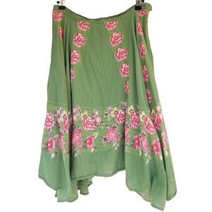 Women's Boho Green Floral Print Asymmetrical Midi Size 7